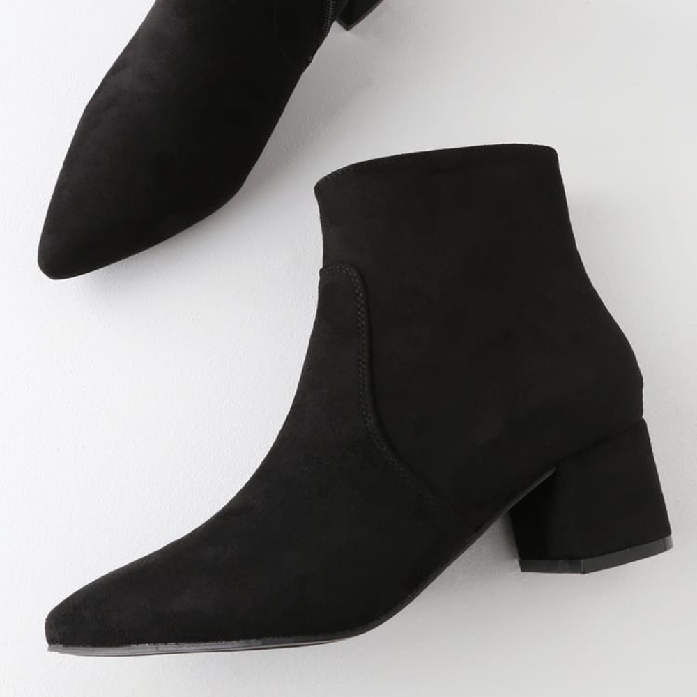 Sofia Black Suede Pointed Toe Ankle Booties